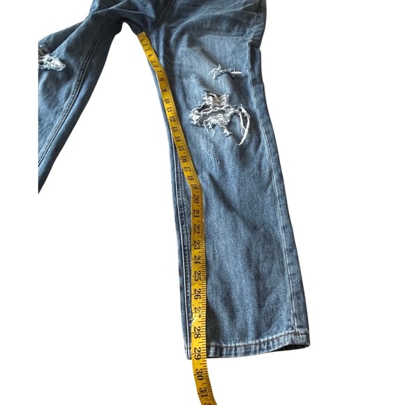 Risen Jeans Distressed Denim Overalls Women's Size Medium Blue Relaxed Fit - Picture 5 of 7